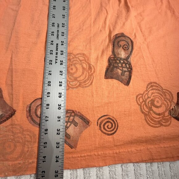 Blue Fish Hand Printed Organic Cotton Midi Skirt Pockets Lagenlook Orange USA 1 - Picture 7 of 8
